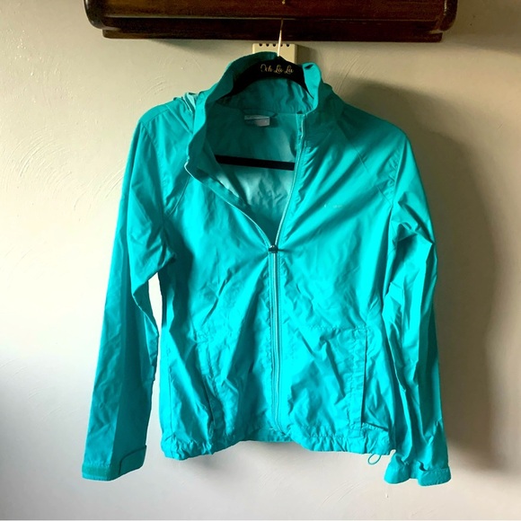 Columbia Jackets & Blazers - Columbia Windbreaker Jacket Womens SM Blue Lightweight Zip Up Hooded 100% Nylon